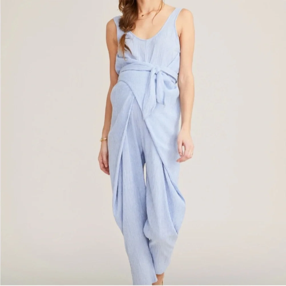 NWT HATCH Maternity The Wrap Around Jumpsuit Blue Gingham Size 2